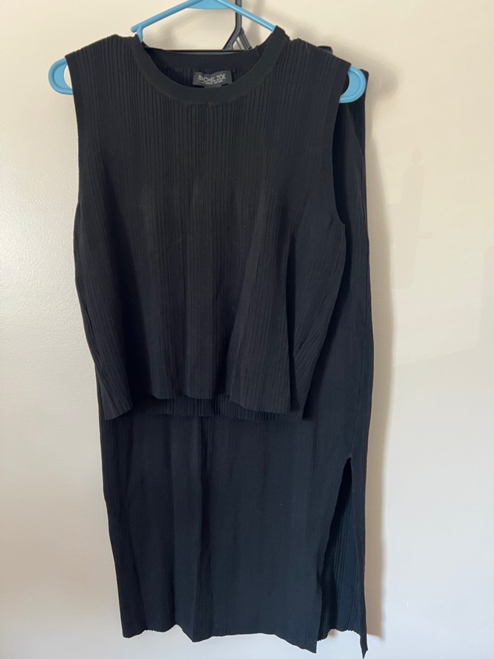Rachel Zoe Black Ribbed Crewneck Tank and skirt set